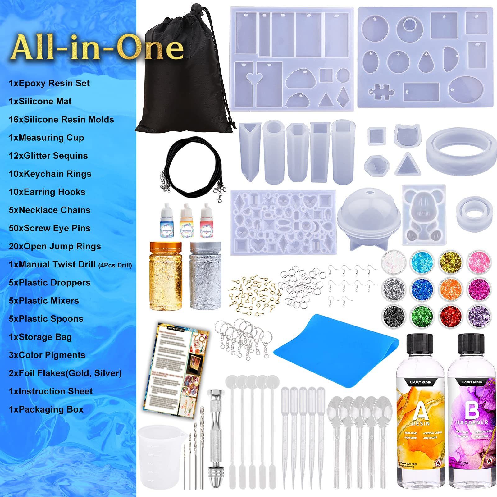 219Pcs Resin Kit for Beginners Thrilez Resin Mold Kit with Resin Molds  Silico