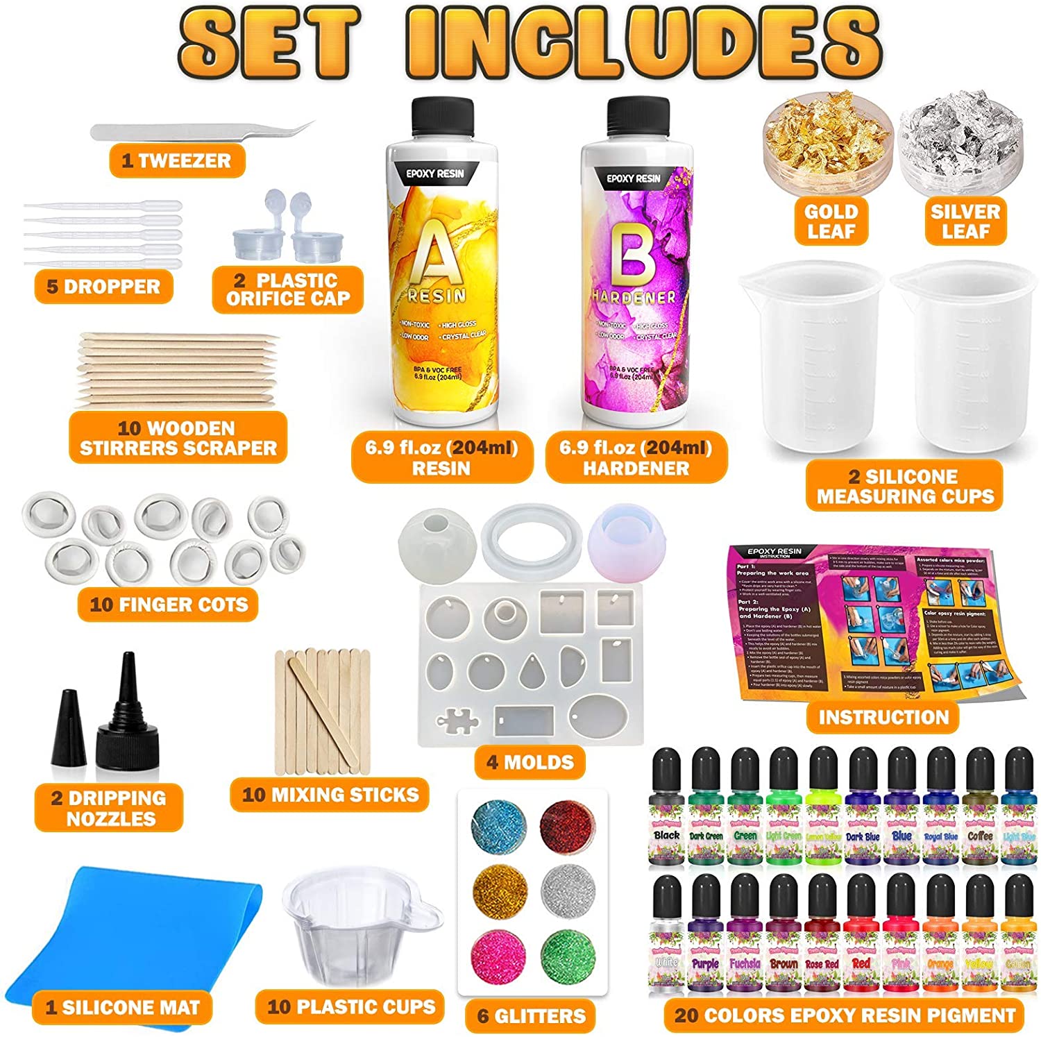 FansArriche Epoxy Resin Kit, 18.5 Oz Crystal Clear Resin Kits for  Beginners, Resin and Hardener Starter Kit with Pigment, Glitter, Key  Chains, Moulds